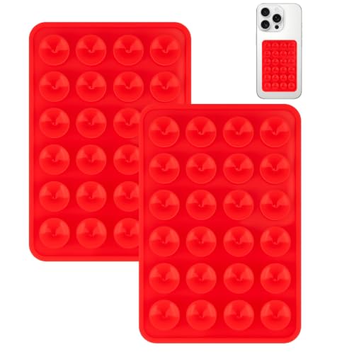 Yojaro 2 Pack Silicone Suction Phone Case Mount, Silicon Adhesive Smartphones Stand Sticky, Non Slip Suction Cup, Hands-Free Phone Accessories Holder for Selfies and Videos Red - color: Red