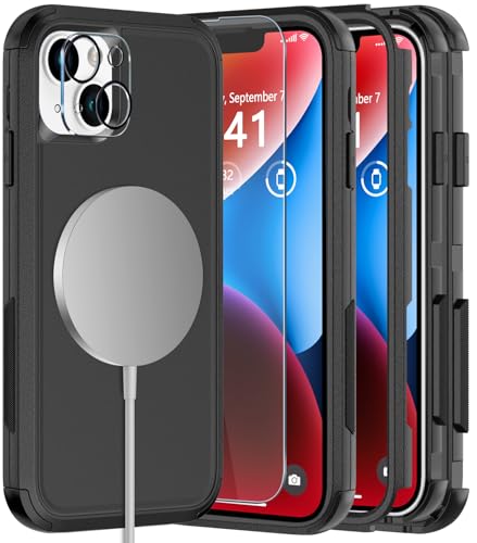 Diverbox for iPhone 14 Phone Case,iPhone 14 Magnetic Case [Compatible with MagSafe][with Screen Protector & Camera Lens Protector ] Heavy Duty Phone Case for iPhone 14 (Black) - color: Magnetic Black