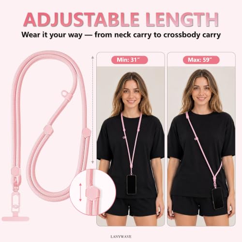 Adjustable Crossbody Phone Lanyard, Braided Cord with Tether Tab - color: Pink