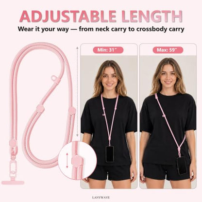 Adjustable Crossbody Phone Lanyard, Braided Cord with Tether Tab - color: Pink