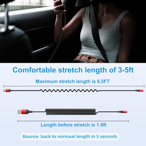 iPhone Charger Cable 6FT for Carplay, Coiled Lightning Cable 2 Pack - Red - color: Red, size: 6FT, style: USB A to Lightning