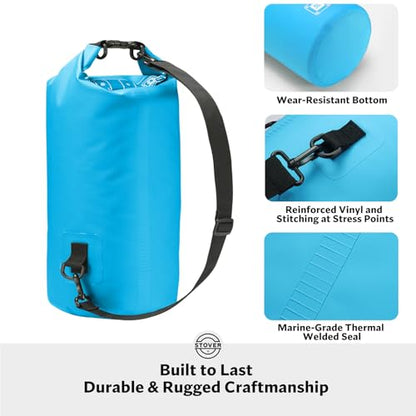STOVER 5/10/25/30/40L Waterproof Dry Bag, Small Lightweight Roll Top Dry Bag Backpack w/Waterproof Phone Case, Kayaking, Travel, Hiking, Fishing, Tubing, Camping, the Beach, Men/Women (Blue) - color: 5/10l Blue, size: 5L