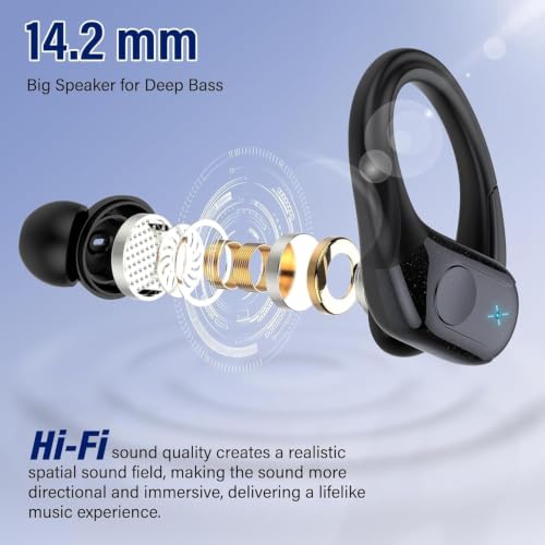 Qecnato 75H Sports Wireless Earbuds Bluetooth 5.4 Headphones Stereo, Black