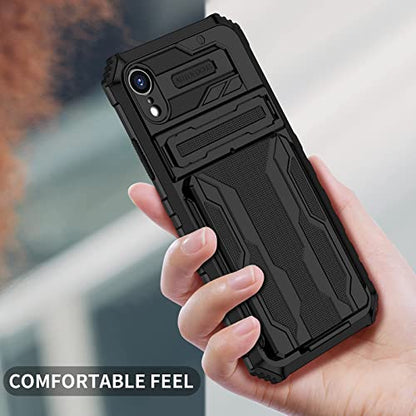 for iPhone XR Wallet Case with Card Holder, Black | Detachable Card Holder, Built-in Kickstand, with Screen Protectors, Military Grade, Full Body Shockproof - size: for iPhone XR - 6.1''