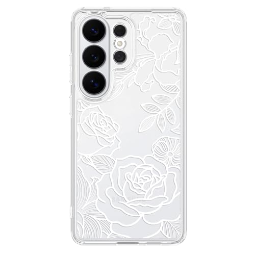 for Samsung Galaxy S26 Ultra Case,Cute Floral Clear/White Rose Pattern Slim Protective Phone Case for Women Girls,Aesthetic Pattern Print TPU Bumper Shockproof Cover for S26 Ultra - color: Clear/White Rose, size: S26 Ultra
