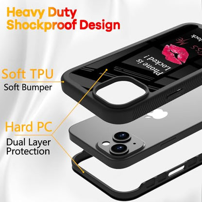 Compatible with iPhone 14 / iPhone 13 Case – Rugged Full-Body Protective Cover for Women Girls Dual Layer Shockproof Bumper, Heavy-Duty Phone Case - Lips Kiss Me to Unlock 060 - color: Lips Kiss Me to Unlock 060