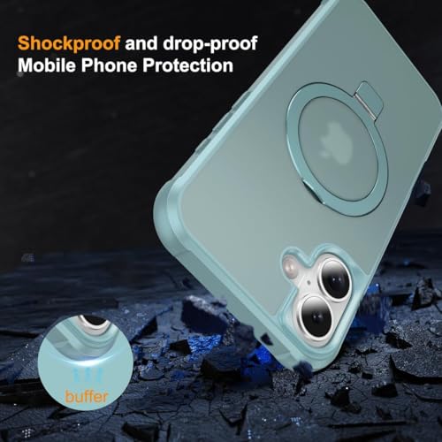 CHAOFEnG Magnetic Compatible with iPhone 16 Plus Case with Stand [Military Grade Drop Tested][Compatible with Magnet] Ring Translucent Slim Hard Back Soft Edge, Teal Green - color: Teal Green, size: iPhone 16 Plus