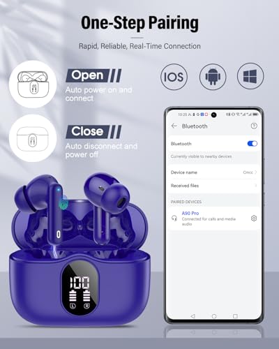 Wireless Earbuds, Bluetooth 5.4 Headphones Bass Stereo/Clear Call,Dark Blue - color: Dark Blue
