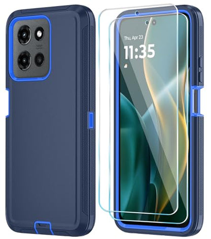 Qinmay Phone Case for Motorola Moto G 2025/Moto G Play 5G 2025 Case with HD Screen Protector, Heavy Duty Shockproof & Dropproof 3-Layer Cover Phone Case,DarkBlue - color: DarkBlue