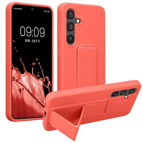 kwmobile Case for Samsung Galaxy S24 Case - Soft TPU Cover with Silicone Coating - with Hand Strap and Stand Function - Shockproof - Coral - color: coral, size: Galaxy S24