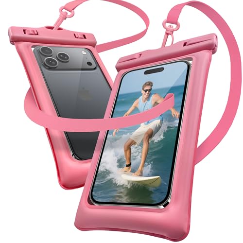Floating Waterproof Phone Pouch 2 Pack - Dual Floatable Airbags Up to 7.2", IPX8 Waterproof Phone Dry Bag with Lanyard for Beach, for iPhone 17 16 15 Samsung Galaxy Etc., Pink + Pink - color: Pink + Pink