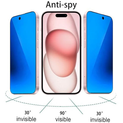 2 Pack Anti-Blue Privacy Tempered Glass for iPhone 15 / iPhone 16 Mirror Anti-Spy Screen Protector Anti-Peeping Film Electroplated Blue 6.1 inch - size: For iPhone 15 / iPhone 16