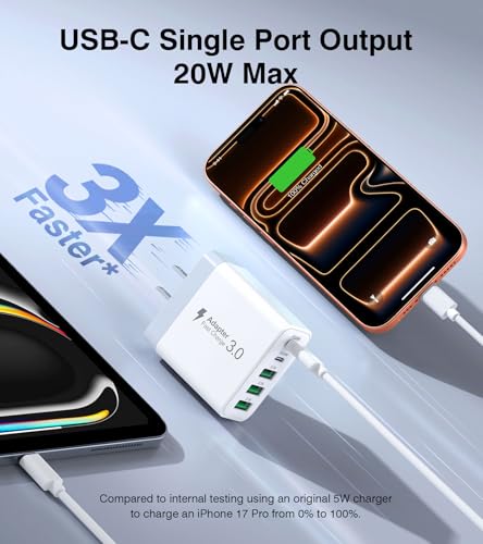 2Pack USB C Fast Charger Block, 60W 5-Port USBC Wall Charger Plug Adapter