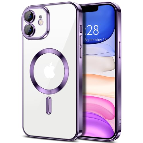 Hython Magnetic Clear for iPhone 11 Case with Camera Lens Protector [Compatible with MagSafe] Luxury Plating Edge Slim Soft TPU Cover Protective Phone Case for iPhone 11 6.1", Deep Purple - color: Deep Purple, size: Iphone 11 - 6.1 Inch