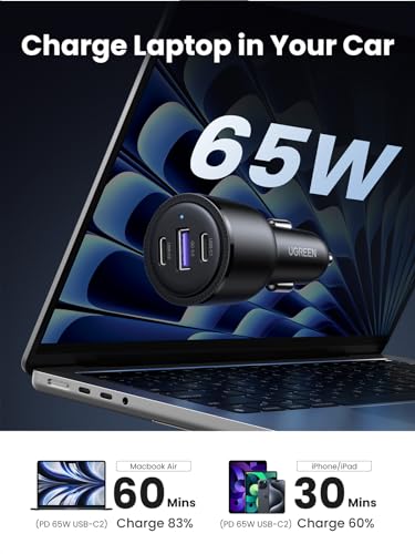 UGREEN 69W USB C Fast Car Charger PD QC 3.0 USB C Cigarette Lighter Charger 65W 45W 30W Compatible with MacBook Pro Air iPad Pro Steam Deck iPhone 15 Pro Max 14 13 Galaxy S24 S23 S22 Ultra Plus