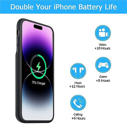 Battery Case for iPhone 14 Pro, [10000mAh] Enhanced Portable Protective Smart Qi Wireless Charger Case Battery Pack with CarPlay Wireless Charging Case Compatible for iPhone 14 Pro (6.1 inch)-Black - size: iPhone 14 Pro
