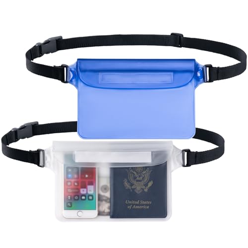 CADONO 2-Pack Waterproof Pouch with Adjustable Waist Strap | Screen Touch Sensitive Dry Bag, Keep Your Phone and Valuables Dry, Perfect for Swimming Kayaking Boating Fishing Beach Diving - color: Clear