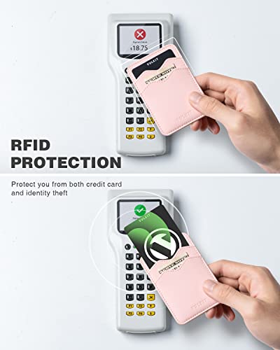 VULKIT Stick on Card Holder Compatible for iphone Leather Cell Phone Wallet Credit Card Case Strong Sticker for Women - color: Pink
