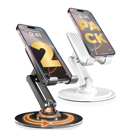 COOPER 360° Stand Rotating Cell Phone Stand for Desk, Desktop Phone Holder - color: 2 Pack - White/Black