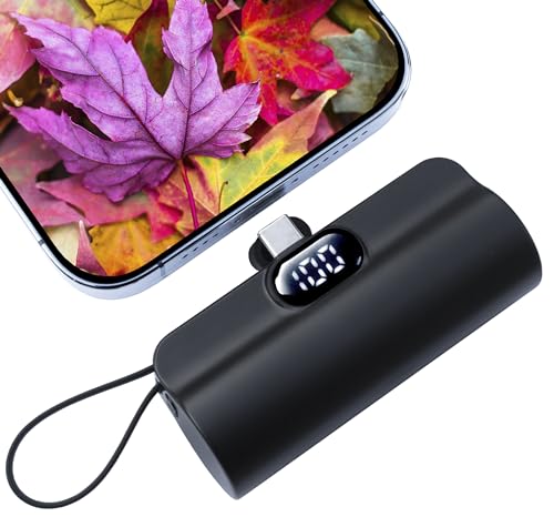 Mini Power Bank,Capsule Power Phone Charger 5500mAh,Portable Charger with Dual USB-C Ports for iPhone17/16/15/15 plus/15 pro/15 pro Max/Android Phone/Samsung/Moto/LG etc (Black) - color: Black