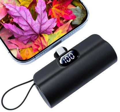 Mini Power Bank,Capsule Power Phone Charger 5500mAh,Portable Charger with Dual USB-C Ports for iPhone17/16/15/15 plus/15 pro/15 pro Max/Android Phone/Samsung/Moto/LG etc (Black) - color: Black