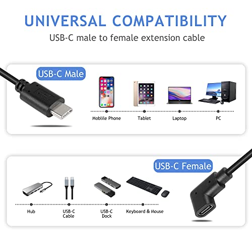 GINTOOYUN USB C Extension Cable, USB Type C Male to Right Angle 90 Degree USB Type C Female Charger Cable for Laptop.Tablet.Mobile Phone（0.3m）