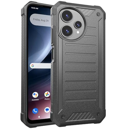 TJS for Cricket Icon Plus 2026 Phone Case, AT&T Verge 2 5G Case (Gray) | with Tempered Glass Screen Protector, Premium Tough Lined Design Hybrid Shockproof Heavy Duty Phone Case Cover - color: Gray