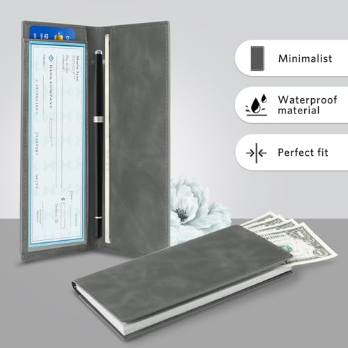 CoBak Checkbook Cover for Women & Men - PU Leather Case with RFID Blocking | Classic Design Check Book Holder for Personal and Business - color: Dark Gray