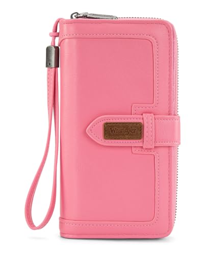 X Wrangler Women's Wallets Bifold Wristlet Wallets for Women Large Capacity Credit Card Wallet with ID Window - color: Hot Pink