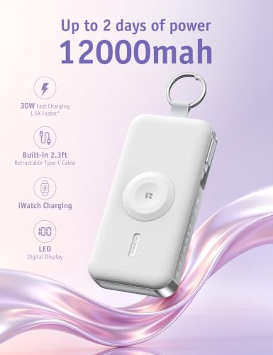 RORRY CharmGo Portable Charger 3 in 1 iPhone Power Bank for Apple 12000mAh - color: White