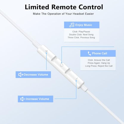 [Apple MFi Certified USB C Headphones for iPhone 17 16 15 Pro Max - color: CWhite