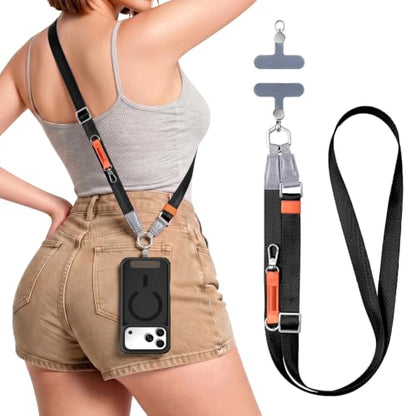 Phone Lanyard Crossbody, Adjustable Ergonomic Shoulder Phone Strap - color: Black