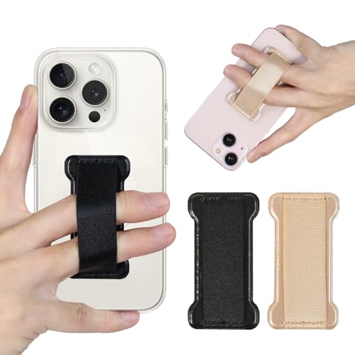 Cell Phone Finger Grip Strap Holder for Hand, Finger Strap Phone Holder, New Slim Finger Loop Selfie Grip Compatible with Most Smartphones - 2Pack(Black Gold) - color: Black Gold