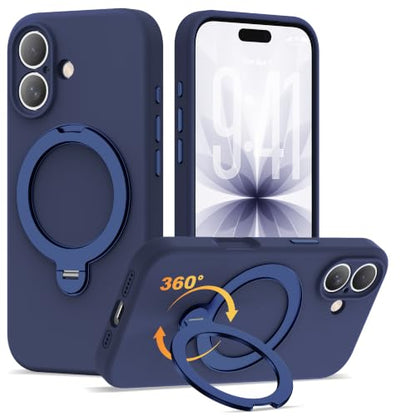 Case for iPhone 17 with 360°Spin Stand,6.3" Dark Blue | Magnetic 360°Spin Stand,Compatible with Mag-Safe,Soft Silicone 17 Case - color: Dark Blue, size: Iphone 17