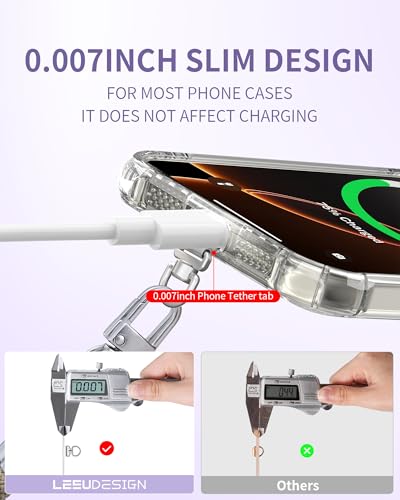 Phone Tether Tab, Slim Metal Phone Lanyard Adapter, 360° Rotating & 90° Folding Ultra-Thin 0.2mm Strap Connector for Wrist & Neck Straps(Purple) - color: Purple