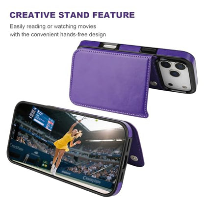 ONETOP for iPhone 17 Pro Max Wallet Case with Credit Card Holder,Purple | Kickstand,ID/Cash Holder,Case Wallet with Card Slots,Double Magnetic Clasp,Durable PU Leather Shockproof Cover for Women Men - color: Purple