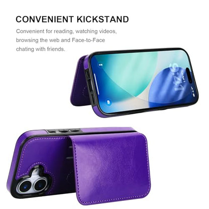KIHUWEY Compatible with iPhone 17 Wallet Case Credit Card Holder, Premium Leather Kickstand Flip Hidden Magnetic Clasp Durable Shockproof Protective Cover for iPhone 17 6.3 inch (Purple) - color: Purple