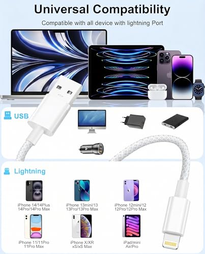 iPhone Charger Lightning Cable 3FT+6FT 2Pack,[Apple MFi Certified] USB A to Lightning Cable Nylon Braided iPhone Fast Charging Cable Cord for iPhone 14 13 12 11 Pro Max//XS/XR/8/7/6/5/SE,iPad,AirPods - size: 1M+2M