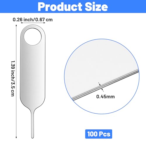 Hecila 100PCS SIM Card Removal Tool Set Universal Sim Card Tray Removal Key Tray Ejectors Pins Waterproof Universal Sim/SD Cards Pin Opening Ejector Pin fits Key Rings Multi-Functional SD Ejector Tool