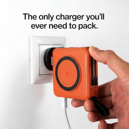 Statik SmartCharge (Gen 2) Power Bank, 5-in-1 Travel Charger, Wall Plug & Built-in USB C Cables, Watch Charger for Apple Watch, 10000mAh, European Adapter, Compatible with iPhone, iPad, Samsung - color: Gen 2 Orange