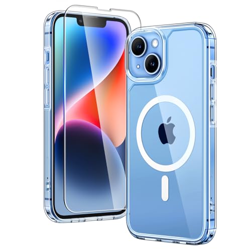 TAURI for iPhone 14 Case, Compatible with MagSafe, Clear | Compatible with MagSafe, Military Standard Protection, [Anti-Yellowing] Shockproof Magnetic Mobile Phone Case - color: A-Magnetic Clear