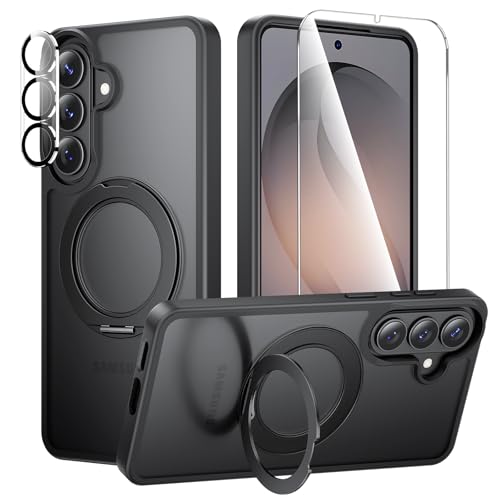 360°Ring Stand for Samsung Galaxy S26 Plus Case with 1X Screen Protector +1X Camera Cover,Fit for MagSafe, Translucent Matte Cover & Scratch-Resistant Back Cover for Galaxy S26 Plus 6.7", Black - color: Black, size: for S26 Plus