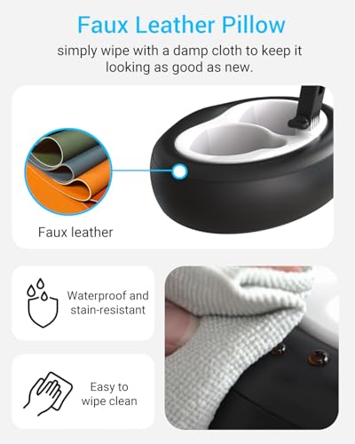 Magnetic Cell Phone Leather Pillow Stand, 【Stain-Resistant】 Kindle Pillow Holder with 2 Snack Bowl, Adjustable Smartphone Holder for Lap/Bed/Sofa, Fit 4-7" iPhone, Kindle, E-Reader, iPad mini