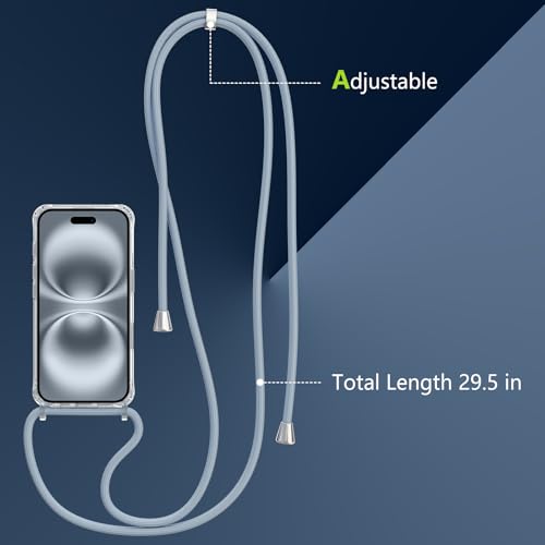 Magnetic Case for iPhone 16 6.1" Clear Crossbody Case with Adjustable Shoulder Neck Lanyard Strap,Compatible with Magsafe,Soft Slim Bumper Shockproof Protective Phone Cover-Blue - color: Blue, size: iPhone 16