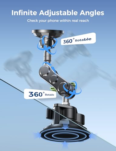 MAGIC JOHN Magnetic Car Phone Holder, Windshield Metal Suction Cup Mount - style: Extended