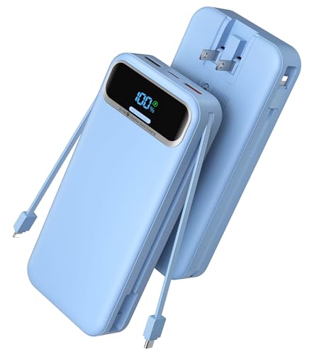 Nusyddy Portable Charger 20000mAh Fast Charging w/Built-in Wall Plug Blue - color: Azure