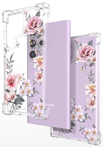 Hungo Galaxy S24 Ultra Case Floral Flower Clear with Design Cute, Girly for Women Girls Floral Transparent Case Compatible with Samsung Galaxy S24 Ultra Pink Lily - color: Pink Lily