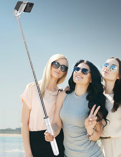 71" Cell Phone Selfie Stick Tripod, Smartphone Tripod Stand with Remote, Extendable Travel Phone Selfie Stick Compatible with iPhone 17/16/15/14/13 Pro Max Gopro Android DJI (White) - color: White, size: 70.86 Inches - Reinforced Stability