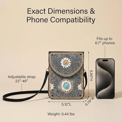 Small Crossbody Bags for Women, Cell Phone Shoulder Bag Boho Wallet Purse - color: Silver Gypsy