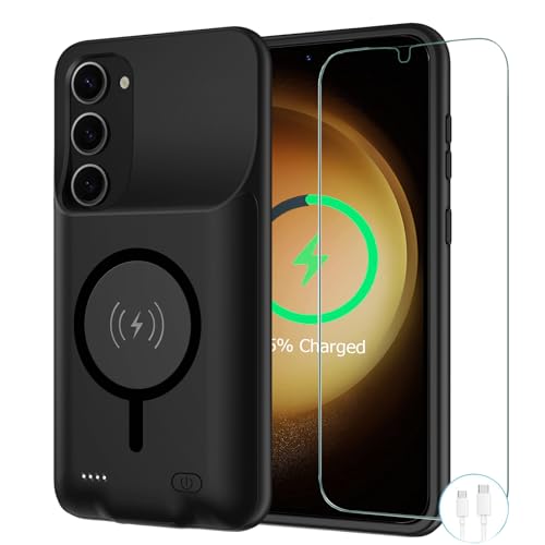Battery Case for Galaxy S23, [10000mAh] Slim Rechargeable Smart Extended Charging Case Compatible with Galaxy S23(6.1 inch) Backup Power Battery Pack Charger Cover-Black - size: Galaxy S23